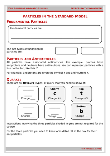 Particle Phys: The Standard Model Worksheet