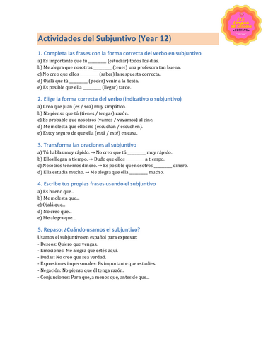 Spanish Subjuntive Activities
