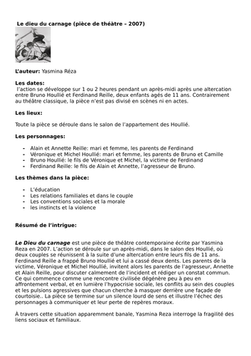 Le dieu du carnage de Yasmina Reza - Question booklet
