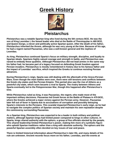 Pleistarchus “Article & Questions” Assignment