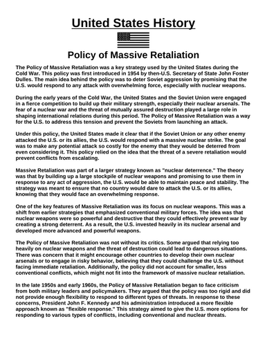 Policy of Massive Retaliation “Article & Questions” Assignment