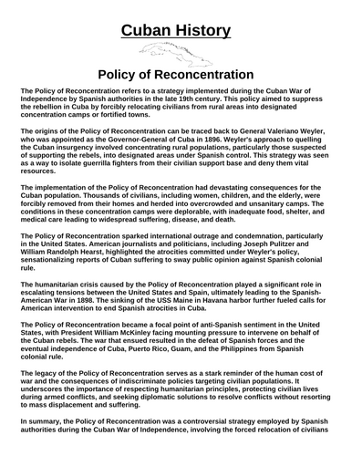 Policy of Reconcentration “Article & Questions” Assignment