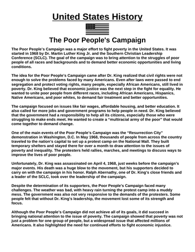 The Poor People's Campaign “Article & Questions” Assignment