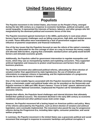 Populists “Article & Questions” Assignment