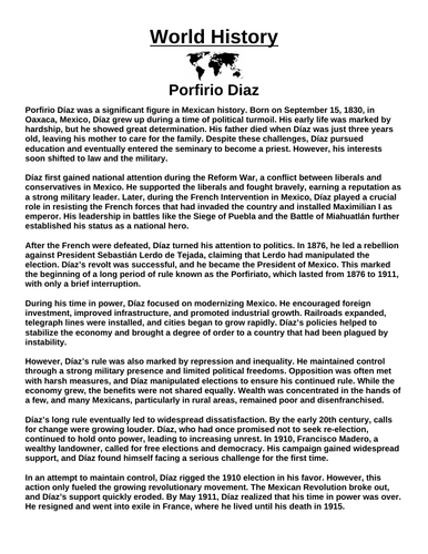 Porfirio Diaz “Article & Questions” Assignment