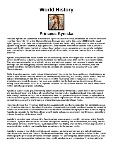 Princess Kyniska “Article & Questions” Assignment