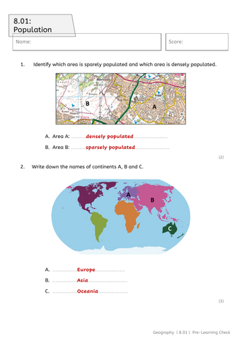 Y8 Population: tests, knowledge organiser, question bank, teacher's subject knowledge
