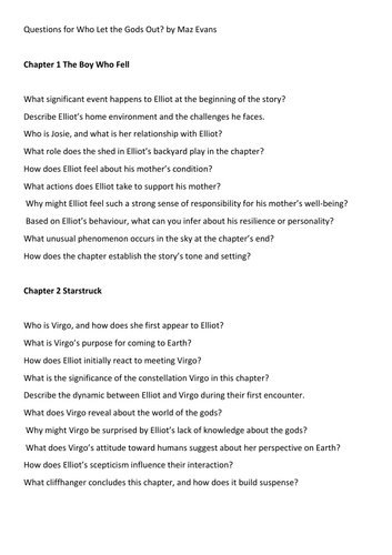 Chapter Questions for Who Let the Gods Out? by Maz Evans