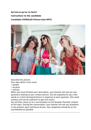 Pearson Edexcel / AQA GCSE French (Higher) -Module 1-Qu'est-ce qu'on va faire?-Picture description
