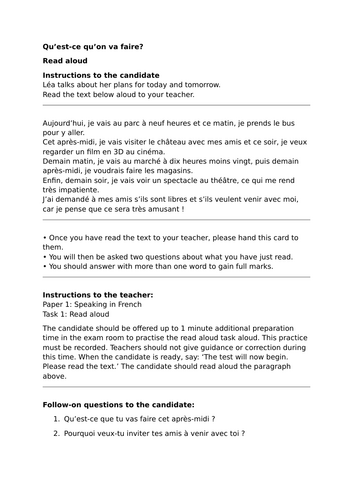 Pearson Edexcel / AQA GCSE French (Higher) - Module 1 - Qu'est-ce qu'on va faire? - Read Aloud