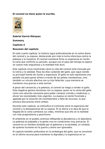 El coronel no tiene quien le escriba – Gabriel García Márquez – Chapter Four