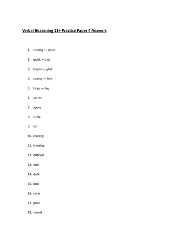 Verbal Reasoning 11+ Practice Paper 4 answers
