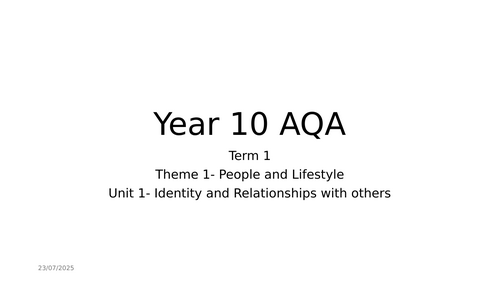 GCSE  AQA  People and Lifestyle- Relationships