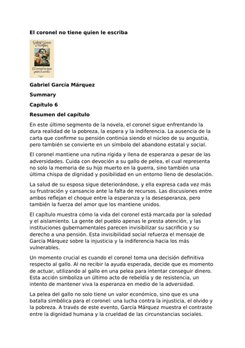 El coronel no tiene quien le escriba by Gabriel García Márquez – Summary and Analysis – Chapter 6