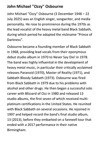 Ozzy Osbourne Handout