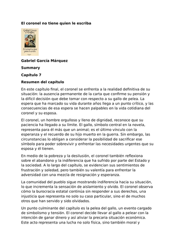 El coronel no tiene quien le escriba – Gabriel García Márquez – Chapter 7