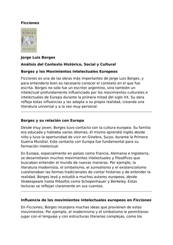 Ficciones by Jorge Luis Borges – Context - Borges and European Intellectual Movements