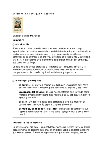 El coronel no tiene quien le escriba by Gabriel García Márquez – Summary