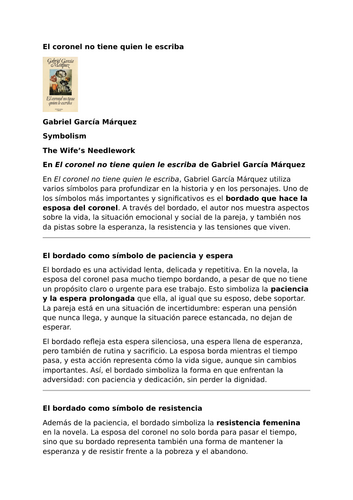 El coronel no tiene quien le escriba by Gabriel García Márquez – Symbolism – The Wife’s Needlework