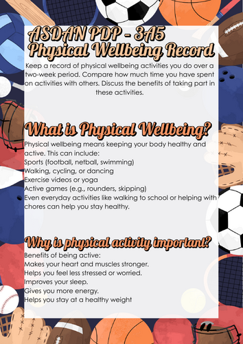ASDAN PDP – 3A5  Physical Wellbeing Record