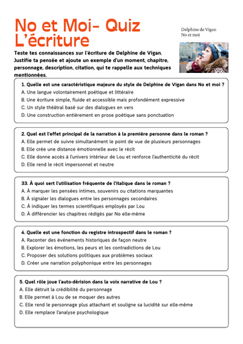 No et moi Quiz L'écriture (2 quiz + answers)