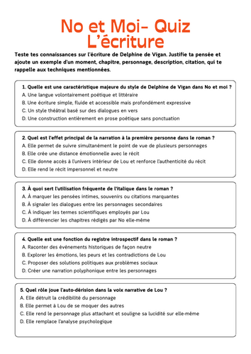 No et moi Quiz L'écriture (2 quiz + answers)