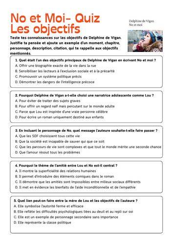 No et moi quiz les objectifs (2 quiz + answers)