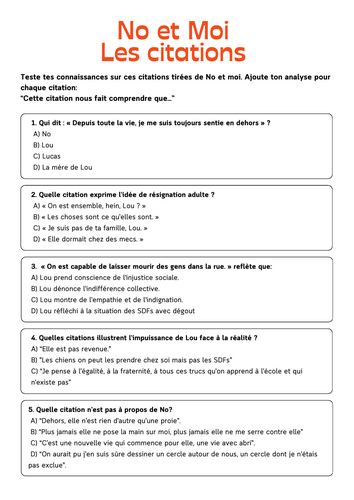 No et moi retrieval quiz bundle