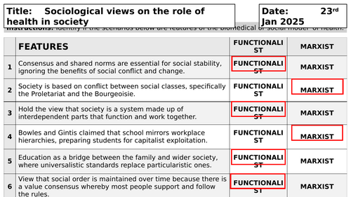 AQA A-Level Sociology: Functionalist Perspective on the Role of Health Topic – Paper 2)