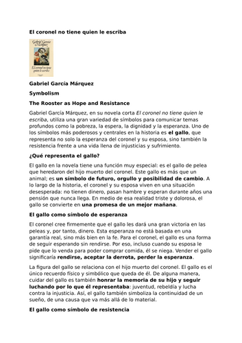 El coronel no tiene quien le escriba – Symbolism – The Rooster as Hope and Resistance