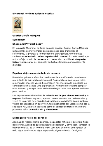 El coronel no tiene quien le escriba by Gabriel García Márquez – Symbolism – Shoes & Physical Decay