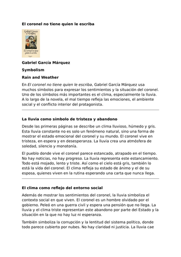 El coronel no tiene quien le escriba by Gabriel García Márquez – Symbolism – Rain and Weather