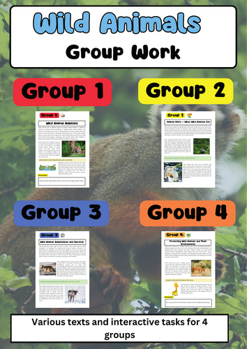 Wild Animals for Elementary Students – Habitats, Diets, Adaptations, and Protection Group Tasks
