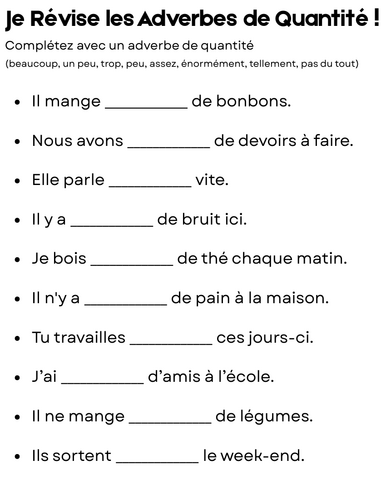 adverb of quantity exercise in french