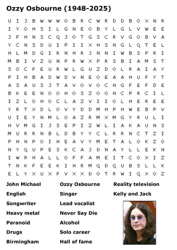Ozzy Osbourne Word Search