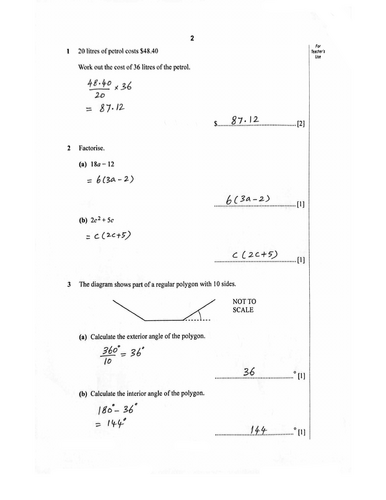 STAGE 9 PROGRESSION TEST MATHEMATICS PAPER 2 (2018) WORKED SOLUTIONS