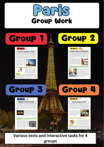 Paris Group Work Activities – Culture, History, Food, Art for Classroom Projects