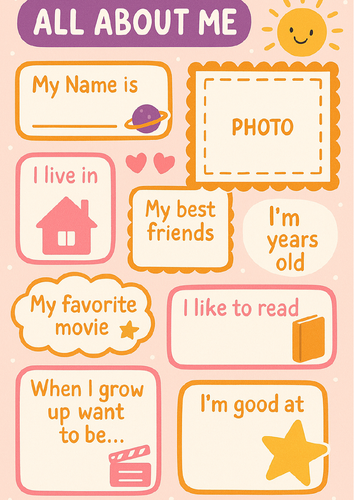 pink and purple all about me worksheet