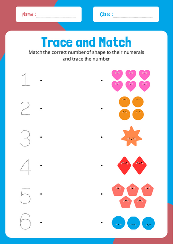 Back to School Trace & Match Numbers Worksheet Colorful & Fun Counting Activity!