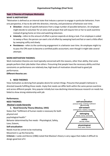 Organisational Psychology Notes | Comprehensive & Exam-Focused