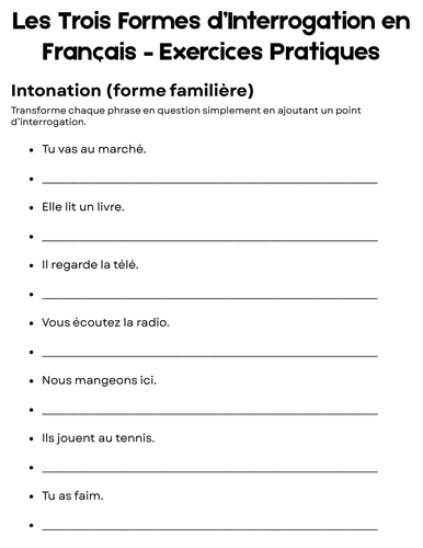 3 forms of interrogation in french exercises