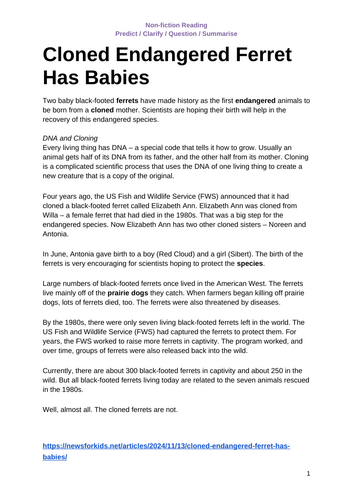 Cloning & Endangered Species – Differentiated Discussion Questions (Higher, Middle & Lower Ability)