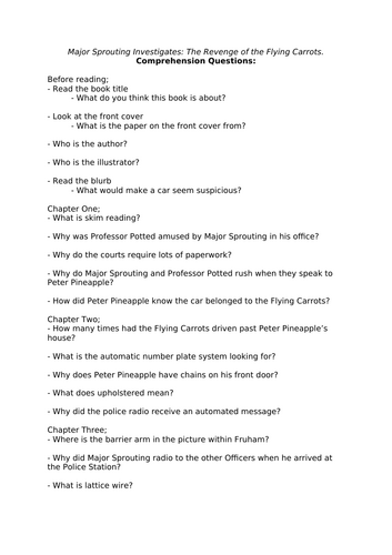 Major Sprouting Investigates: The Revenge of the Flying Carrots Comprehension Questions