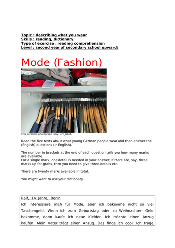 German, Mode (fashion), reading comprehension,