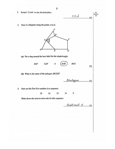 STAGE 7 PROGRESSION TEST MATHEMATICS PAPER 1 (2014) WORKED SOLUTIONS