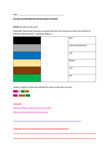 How can I describe hair and eye colour in French?