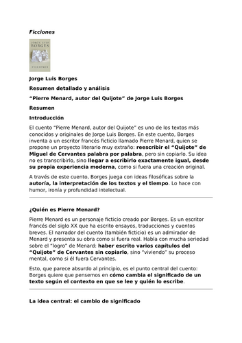 Ficciones by Jorge Luis Borges – Analysis – “Pierre Menard, autor del Quijote”