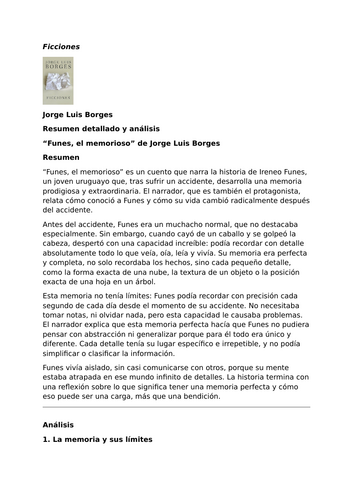 Ficciones by Jorge Luis Borges – Funes, el memorioso - Summary and Analysis