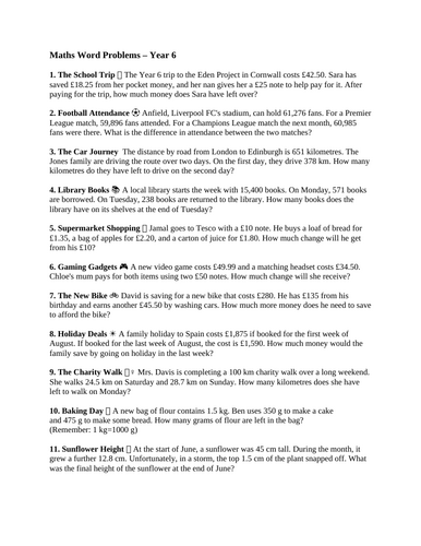 Maths Word Problems – Year 6