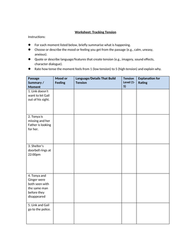 Stone Cold - Tracking Tension Worksheet
